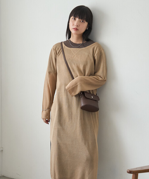 FREAK'S STORE(フリークスストア)の「シアーニットワンピース/シアーワンピ(ワンピース・レディース・ベージュ/チャコールグレー/グレー・フリ-)」の15枚目の写真