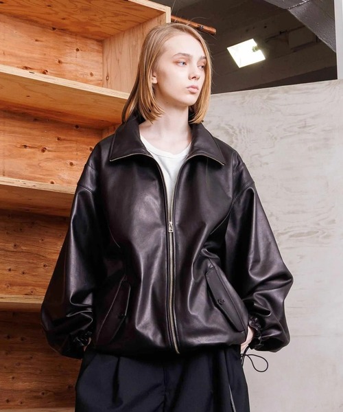 VOAAOV(ヴォアーブ)の「【VOAAOV】MELLOW LAM Oversize Zip Blouson(ライダースジャケット・メンズ・ブラック・1)」の1枚目の写真