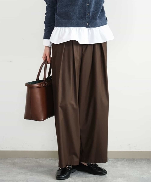 MK MICHEL KLEIN（エムケーミッシェルクラン）の「[洗える]バレル風シルエット梳毛パンツ（スラックス・レディース・ダークグレー/ブラウン・38）」の2枚目の写真