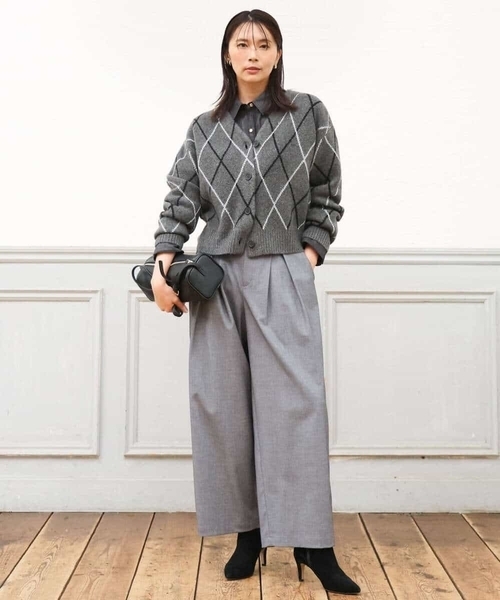 MK MICHEL KLEIN（エムケーミッシェルクラン）の「[洗える]バレル風シルエット梳毛パンツ（スラックス・レディース・ダークグレー/ブラウン・38）」の8枚目の写真