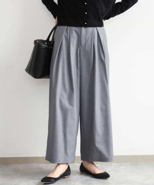 MK MICHEL KLEIN（エムケーミッシェルクラン）の「[洗える]バレル風シルエット梳毛パンツ（スラックス・レディース・ダークグレー/ブラウン・38）」の12枚目の写真