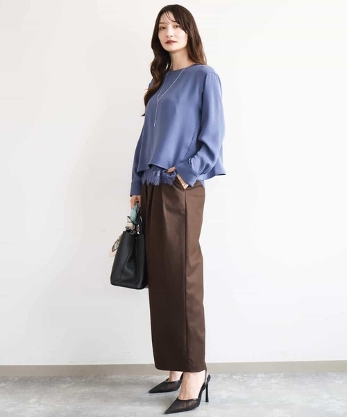 MK MICHEL KLEIN（エムケーミッシェルクラン）の「[洗える]バレル風シルエット梳毛パンツ（スラックス・レディース・ダークグレー/ブラウン・38）」の18枚目の写真