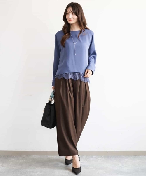 MK MICHEL KLEIN（エムケーミッシェルクラン）の「[洗える]バレル風シルエット梳毛パンツ（スラックス・レディース・ダークグレー/ブラウン・38）」の19枚目の写真
