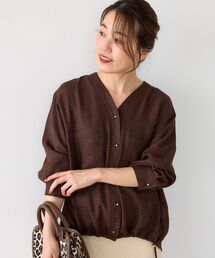 ウールタッチノーカラードロストブラウス
