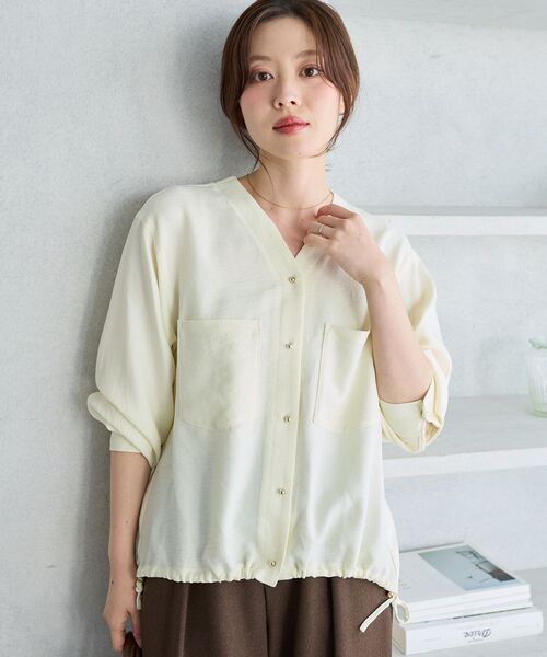 le.coeur blanc(ルクールブラン)の「ウールタッチノーカラードロストブラウス(シャツ/ブラウス・レディース・オフホワイト/グレー/ブラウン・38)」の22枚目の写真