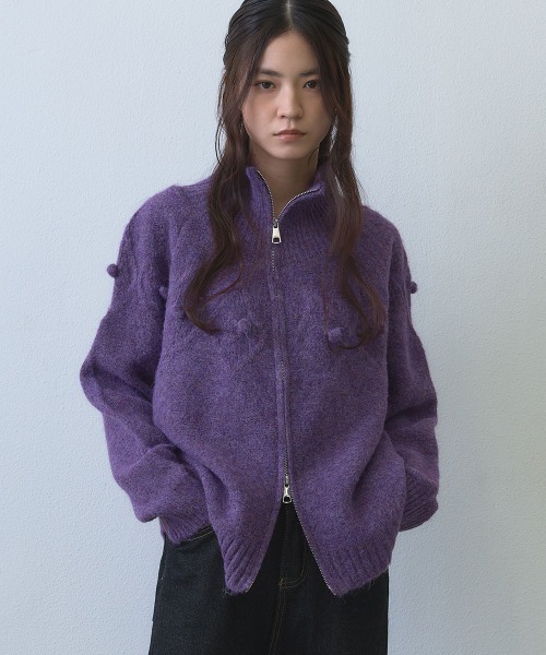 Clum(クルム)の「dimensional dot double zip knit / 立体ドットダブルジップニットカーディガン(ニット/セーター・レディース・パープル・FREE)」の1枚目の写真