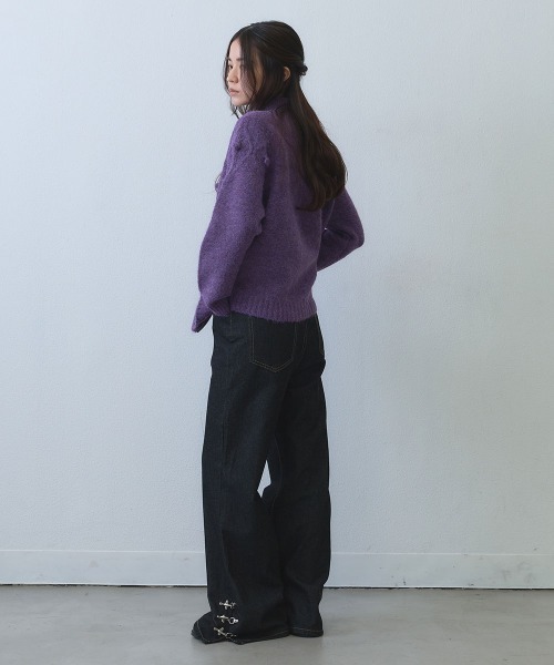 Clum(クルム)の「dimensional dot double zip knit / 立体ドットダブルジップニットカーディガン(ニット/セーター・レディース・パープル・FREE)」の9枚目の写真