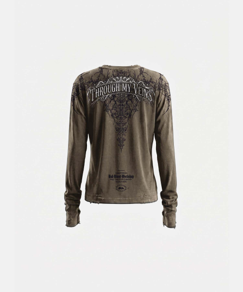 BADBLOOD(バッドブラッド)の「T.M.V. RELIC CROSS ワークショップ ヘンリーネック長袖 - カーキ(Tシャツ/カットソー・レディース・その他・SMALL/MEDIUM/LARGE)」の2枚目の写真