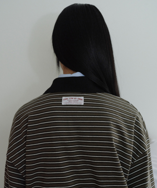 EN OR（エンオール）の「[CORE] STRIPED RUGBY SHIRT - KHAKI（Tシャツ/カットソー・レディース・その他・FREE）」の4枚目の写真