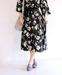 Bab Bou Jeloud | 【WEB限定】ポピー柄サイドプリーツヘムフレアスカート(サッシュベルト付き)(スカート)