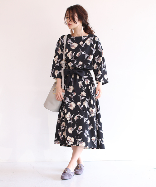 Bab Bou Jeloud（バブブージュルード）の「【WEB限定】ポピー柄サイドプリーツヘムフレアスカート(サッシュベルト付き)（スカート・レディース・アイボリー/ブラック/グリーン・38）」の12枚目の写真