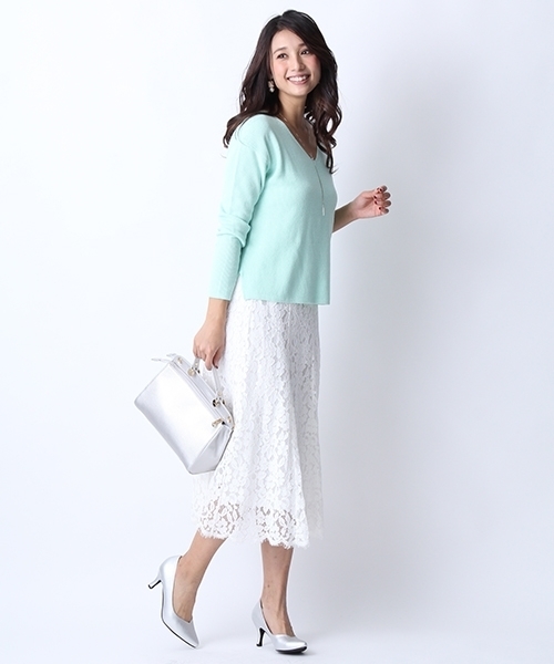 Andemiu（アンデミュウ）の「レースフレアミディスカート748735（スカート・レディース・ホワイト/イエロー/ネイビー・FREE）」の8枚目の写真