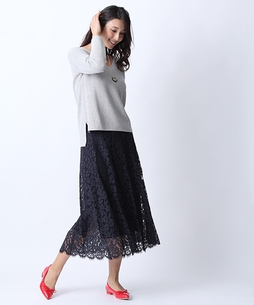 Andemiu（アンデミュウ）の「レースフレアミディスカート748735（スカート・レディース・ホワイト/イエロー/ネイビー・FREE）」の15枚目の写真