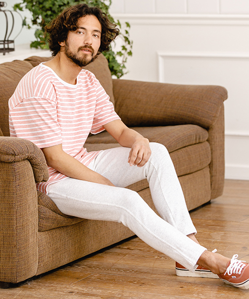 Jih Nunc（ジーヌンク）の「msw460-オーバーサイズミニ裏毛ボーダースウェット（スウェット・メンズ・グレー/ブルー/ネイビー/レッド・L/M/S）」の15枚目の写真