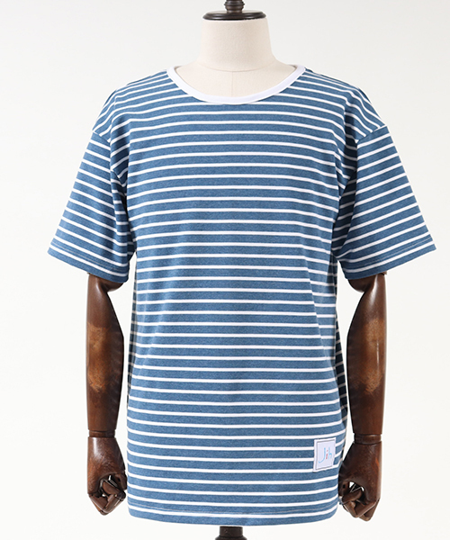 Jih Nunc（ジーヌンク）の「msw460-オーバーサイズミニ裏毛ボーダースウェット（スウェット・メンズ・グレー/ブルー/ネイビー/レッド・L/M/S）」の21枚目の写真