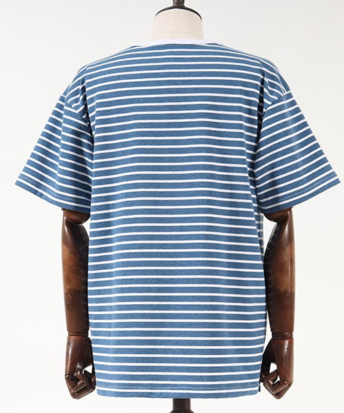 Jih Nunc（ジーヌンク）の「msw460-オーバーサイズミニ裏毛ボーダースウェット（スウェット・メンズ・グレー/ブルー/ネイビー/レッド・L/M/S）」の17枚目の写真