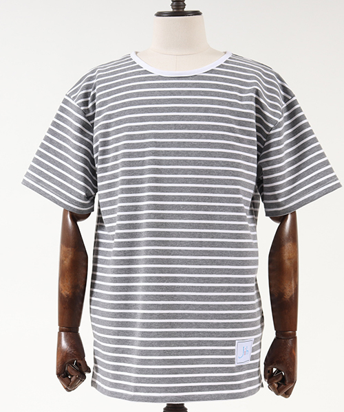 Jih Nunc（ジーヌンク）の「msw460-オーバーサイズミニ裏毛ボーダースウェット（スウェット・メンズ・グレー/ブルー/ネイビー/レッド・L/M/S）」の12枚目の写真