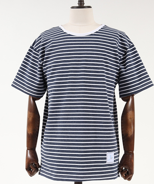 Jih Nunc（ジーヌンク）の「msw460-オーバーサイズミニ裏毛ボーダースウェット（スウェット・メンズ・グレー/ブルー/ネイビー/レッド・L/M/S）」の20枚目の写真