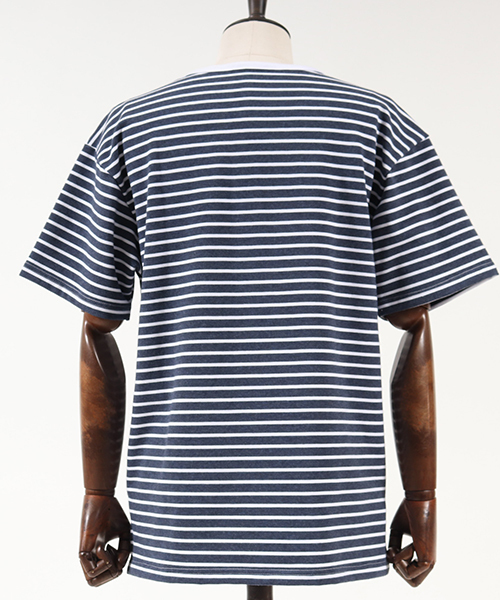 Jih Nunc（ジーヌンク）の「msw460-オーバーサイズミニ裏毛ボーダースウェット（スウェット・メンズ・グレー/ブルー/ネイビー/レッド・L/M/S）」の16枚目の写真