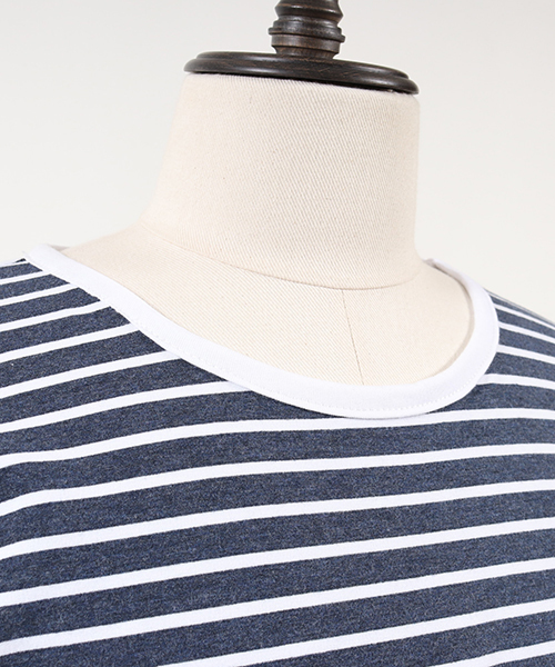 Jih Nunc（ジーヌンク）の「msw460-オーバーサイズミニ裏毛ボーダースウェット（スウェット・メンズ・グレー/ブルー/ネイビー/レッド・L/M/S）」の22枚目の写真