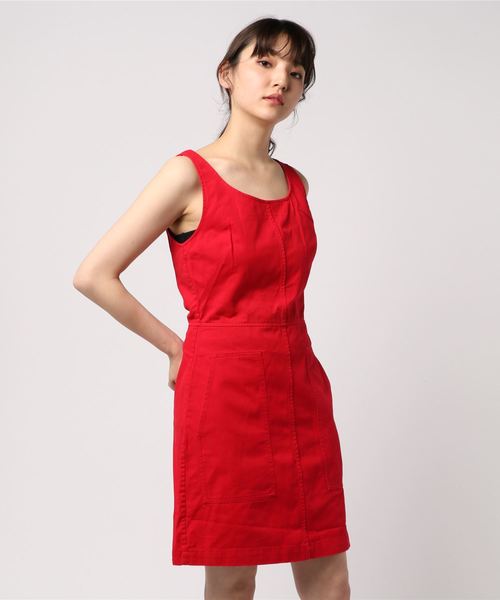 Calvin Klein Jeans(カルヴァンクラインジーンズ)の「ノースリーブコットンワンピース(ワンピース・レディース・ベージュ/レッド・LARGE/MEDIUM/SMALL/X-SMALL)」の2枚目の写真