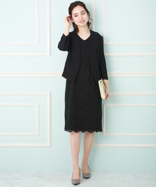 MARLENE JOBERT（マルレーヌ　ジョベル）の「ジャッケットワンピース セットアップ（ドレス・レディース・オフホワイト/ブラック/ネイビー・LL/M/L）」の2枚目の写真