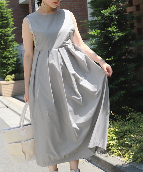 coca（coca）（コカ）の「【前後2way】薄手ウエストプリーツワンピース（ワンピース・レディース・ブラック/ライトグレー・ONE SIZE）」の10枚目の写真