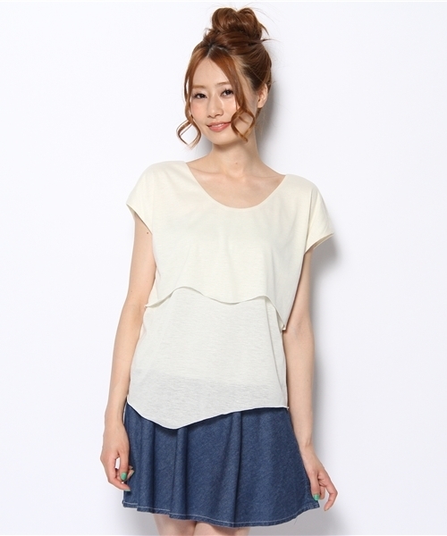 CIAOPANIC（チャオパニック）の「【Ciaopanic】アシメヘムPO（Tシャツ/カットソー・レディース・ホワイト/オフホワイト/チャコールグレー・FREE）」の2枚目の写真