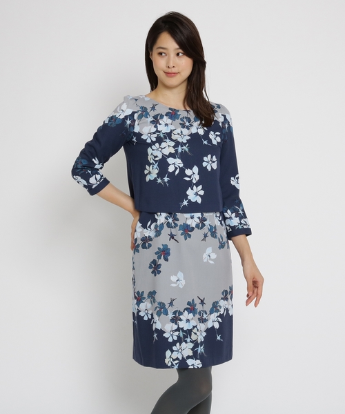 Sunauna(スーナウーナ)の「【洗える】起毛フラワーワンピース(ワンピース・レディース・ネイビー/オレンジ・36/38/40)」の3枚目の写真