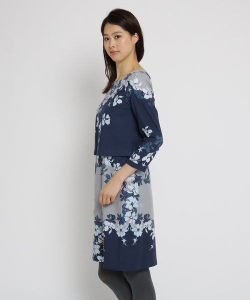 Sunauna(スーナウーナ)の「【洗える】起毛フラワーワンピース(ワンピース・レディース・ネイビー/オレンジ・36/38/40)」の4枚目の写真