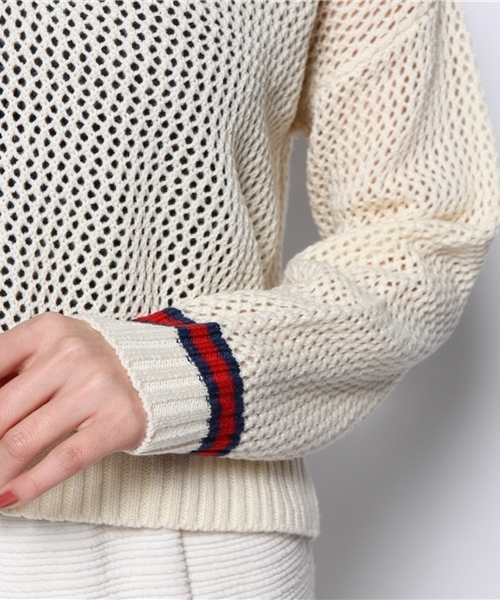 WEGO（ウィゴー）の「WEGO/メッシュチルデンニット（ニット/セーター・レディース・オフホワイト/ネイビー/レッド・FREE）」の9枚目の写真