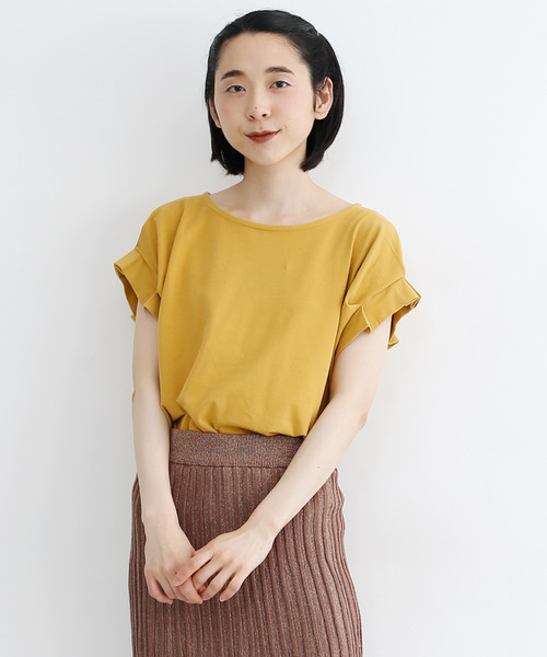 merlot(メルロー)の「タックスリーブプルオーバー079-7196(Tシャツ/カットソー)」|イエロー