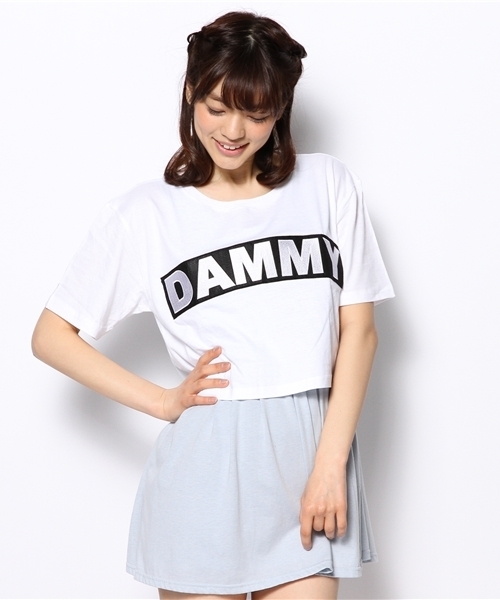 DAMMY（ダミー）の「DAMMY/ショートTシャツ（Tシャツ/カットソー・レディース・ホワイト/ブラック・FREE）」の2枚目の写真