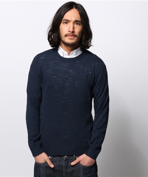 JOURNAL STANDARD(ジャーナルスタンダード)の「スラブコットンクルーネックニット #(ニット/セーター・メンズ・ホワイト/ネイビー/ブルー/サックスブルー/グレー・MEDIUM/LARGE)」の4枚目の写真
