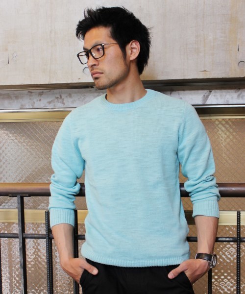 JOURNAL STANDARD(ジャーナルスタンダード)の「スラブコットンクルーネックニット #(ニット/セーター・メンズ・ホワイト/ネイビー/ブルー/サックスブルー/グレー・MEDIUM/LARGE)」の1枚目の写真
