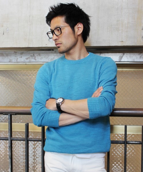 JOURNAL STANDARD(ジャーナルスタンダード)の「スラブコットンクルーネックニット #(ニット/セーター・メンズ・ホワイト/ネイビー/ブルー/サックスブルー/グレー・MEDIUM/LARGE)」の5枚目の写真