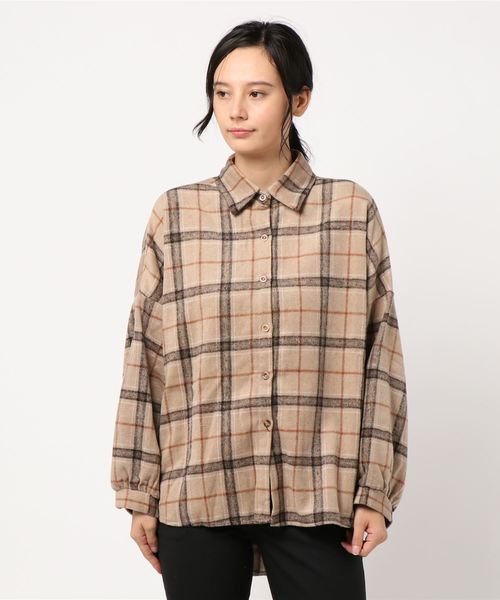 STYLEBLOCK(スタイルブロック)の「ビッグシルエット起毛ビッグチェックシャツ(シャツ/ブラウス・レディース・ベージュ/ブラウン/ブルー・M)」の6枚目の写真