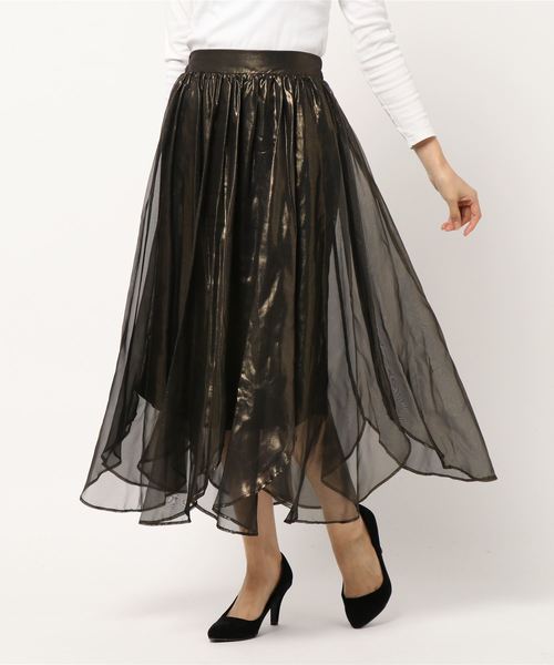 archives(アルシーヴ)の「箔プリントロングフレアスカート(スカート・レディース・アイボリー/ブラック/モカ・MEDIUM)」の1枚目の写真