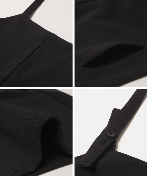 ポケット付きストレッチ素材ゆったりサロペット（サロペット