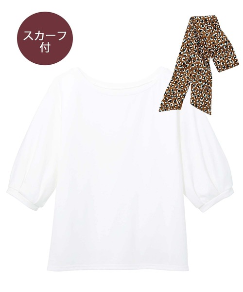 GeeRA(ジーラ)の「スカーフ付カットソー(Tシャツ/カットソー・レディース・ブラック/オフホワイト/モカ/レッド・LARGE/X-LARGE/MEDIUM)」の1枚目の写真
