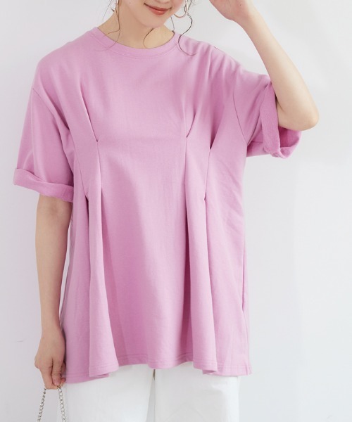 coca(coca)(コカ)の「タック入りフレアスウェットチュニックトップス(Tシャツ/カットソー・レディース・ホワイト/ピンク/ブラック・ONE SIZE)」の3枚目の写真