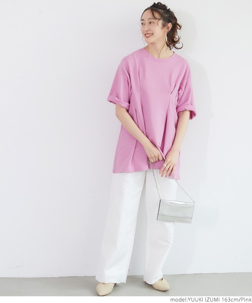 coca(coca)(コカ)の「タック入りフレアスウェットチュニックトップス(Tシャツ/カットソー・レディース・ホワイト/ピンク/ブラック・ONE SIZE)」の10枚目の写真