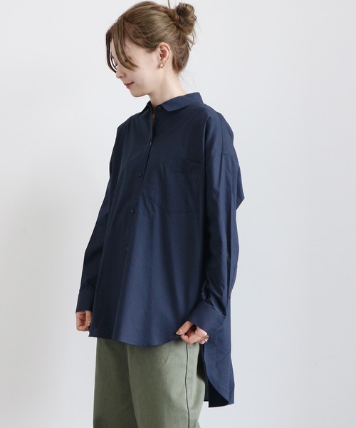 AMERICAN HOLIC(アメリカンホリック)の「2WAY前後差バックタックシャツチュニック 〇*(シャツ/ブラウス・レディース・ベージュ/ネイビー/オフホワイト/ストライプ/チェック・FREE)」の3枚目の写真