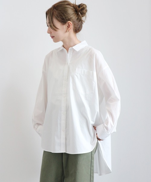 AMERICAN HOLIC(アメリカンホリック)の「2WAY前後差バックタックシャツチュニック 〇*(シャツ/ブラウス・レディース・ベージュ/ネイビー/オフホワイト/ストライプ/チェック・FREE)」の2枚目の写真