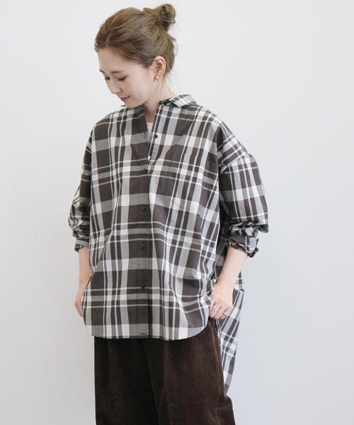 AMERICAN HOLIC(アメリカンホリック)の「2WAY前後差バックタックシャツチュニック 〇*(シャツ/ブラウス・レディース・ベージュ/ネイビー/オフホワイト/ストライプ/チェック・FREE)」の5枚目の写真