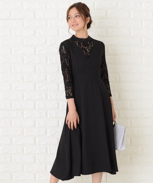 Lace Ladies(レースレディース)の「レース袖切替ロングワンピースドレス(ドレス・レディース・ブラック/グリーン/ネイビー・XL/S/L/XXL/M)」の2枚目の写真