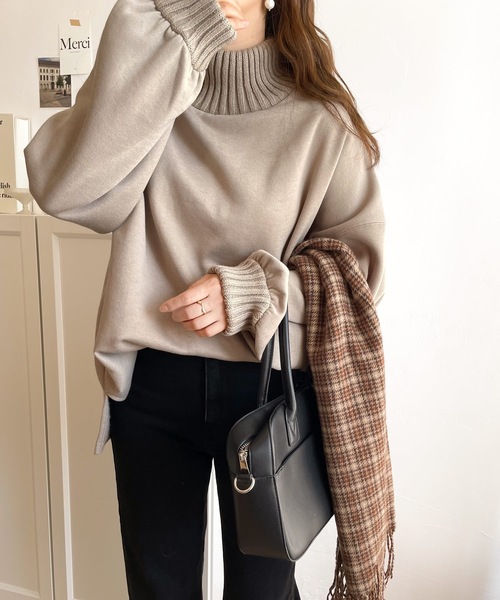 classicalelf(クラシカルエルフ)の「盛れるスウェット!ニットリブボリュームスウェットプルオーバー(スウェット・レディース・ブラック/ベージュ/モカ/ライトカーキ/グレイッシュブルー/モスグリーン・MEDIUM/LARGE/X-LARGE/XX-LARGE/SMALL)」の5枚目の写真