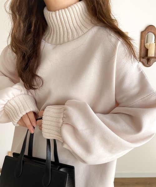 classicalelf(クラシカルエルフ)の「盛れるスウェット!ニットリブボリュームスウェットプルオーバー(スウェット・レディース・ブラック/ベージュ/モカ/ライトカーキ/グレイッシュブルー/モスグリーン・MEDIUM/LARGE/X-LARGE/XX-LARGE/SMALL)」の8枚目の写真