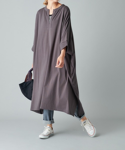 PUAL CE CIN(ピュアルセシン)の「ビッグチュニック(Tシャツ/カットソー・レディース・チャコールグレー/モカ/ライトベージュ・FREE)」の1枚目の写真