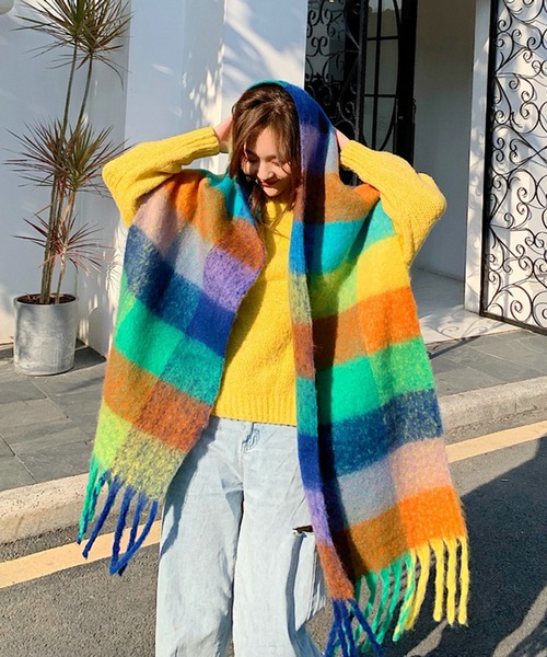 STYLEBLOCK（スタイルブロック）の「チェック柄大判マフラー（マフラー・レディース・ブラック/レッド/ピンク/グリーン・FREE）」の7枚目の写真